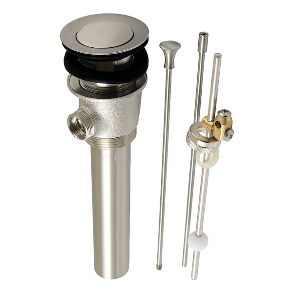 Brass PopUp Drain with Overflow and Extra Long PopUp rod, 22 Gauge, Brushed Nickel
